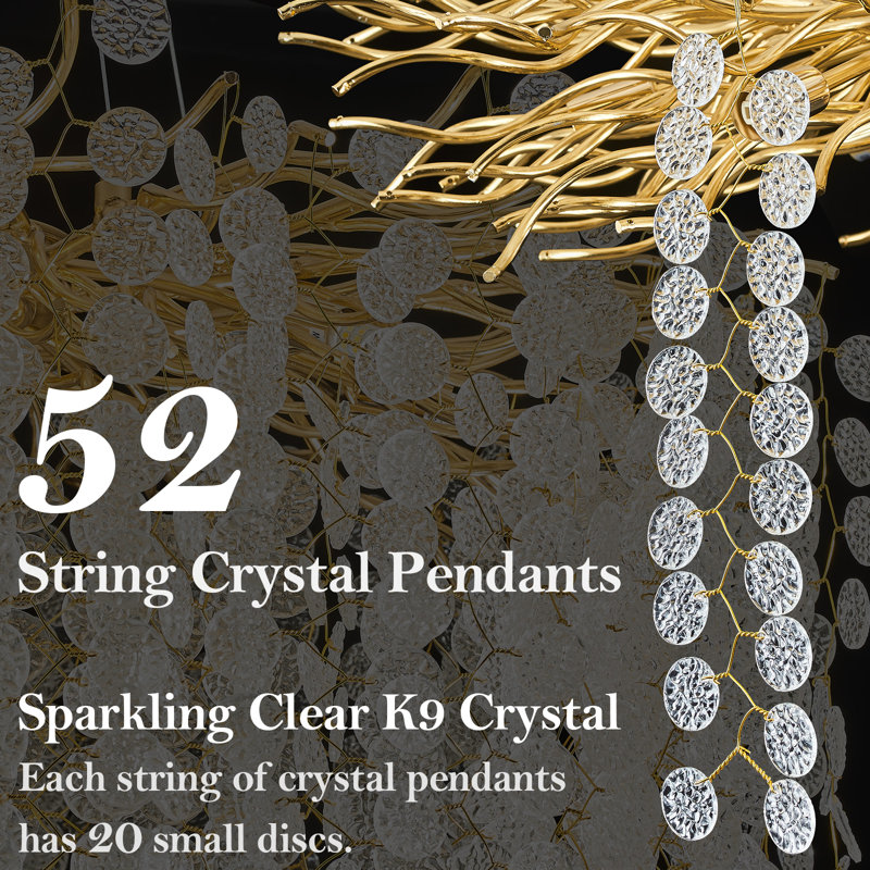 Akari Tree Branch Glass Art Gold Coin Chandelier Lighting, D24"
