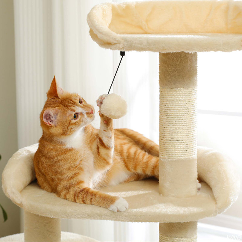 Beige Multi-Level Cat Tree Tower with Condo and Scratching Board