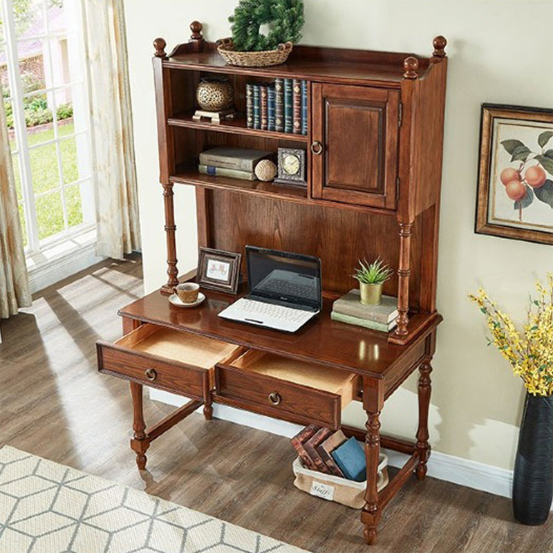 Bureau rectangulaire à 2 tiroirs en bois massif et en bois manufacturé brun noisette