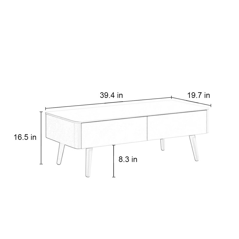 Simple rectangular solid wood coffee table, 16.5" H x 39.4" L x 19.7" W