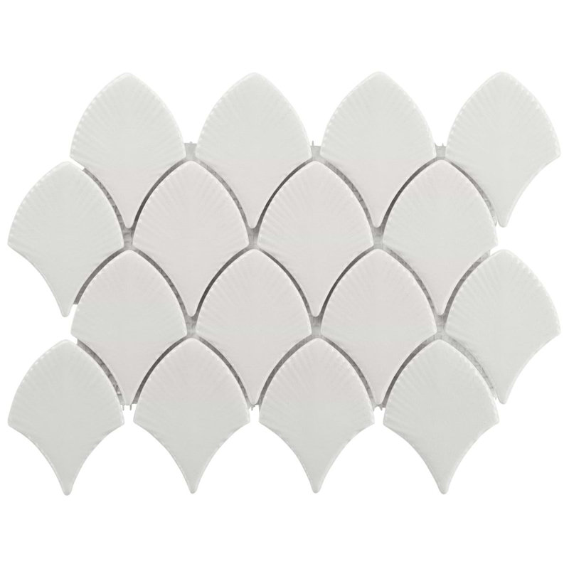 Nabi Fishscale 3X4" Crackled Glossy Glass Mosaic Tile, Glacier White