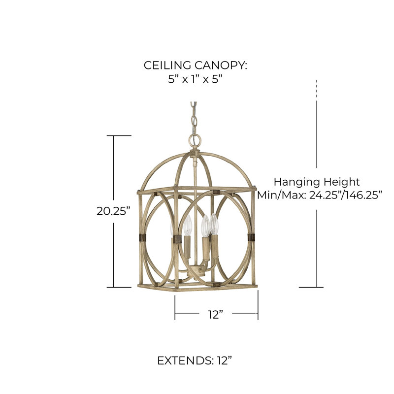 Luminaire suspendu géométrique à 4 lumières Balfor, Crème antique