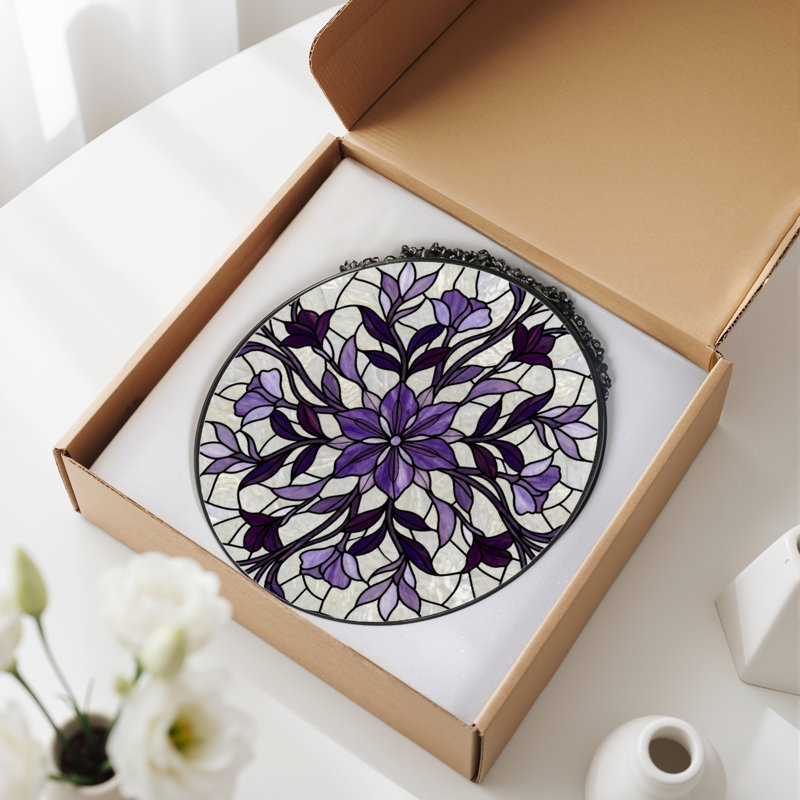 Vitrail de vitrail à motif floral H 7,8 po, H 7,8 po x l 7,8 po