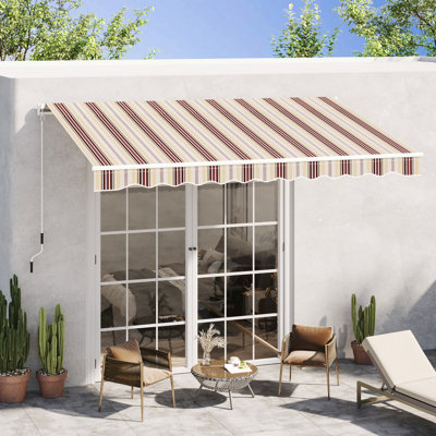 Auvent rétractable 13 'x 8' pour patio - et eau -, cadre en aluminium, manivelle manuelle, manivelle de balcon rouge à rayures, cour