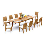 9 Pcs Grade-A Teak Wood Dining Set: 118" Double Extension Rectangle Table And 8 Lagos Armless Chairs #11LG2400