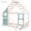 Lits jumeaux cabane, glissade en bois MDF avec lumières de boules, chambre d'enfant bleue moderne-1283288697