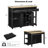 47 Inch Kitchen Island With Extendable Dining Table, Rubber Wood Veneer, Power Outlet, Storage Rack, 2 Drawers, 2 Cabinets, Black | Gift Idea-1649718691