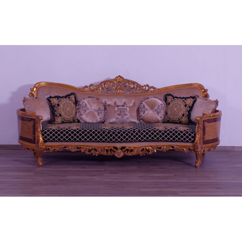 Maggiolini Upholstered 106'' Sofa, Black/Gold/Light Brown, Brown