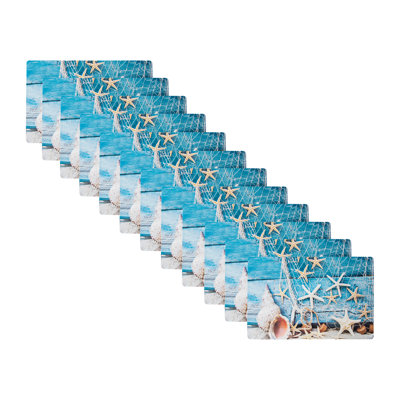 Plastic Placemat Starfish And Seashells - Set Of 12