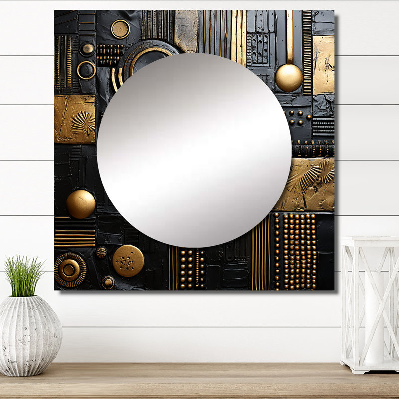 Décoration murale Esoteric Knowing In Teal and Gold III - Miroir géométrique carré moderne pour chambre à coucher