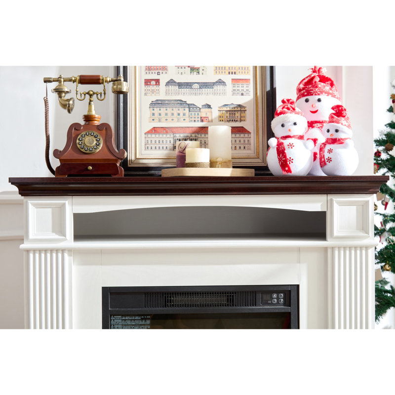 Meuble télé avec foyer électrique - Cerisier et blanc, P 42,41 po x P 14,03 po, H 35,66 po