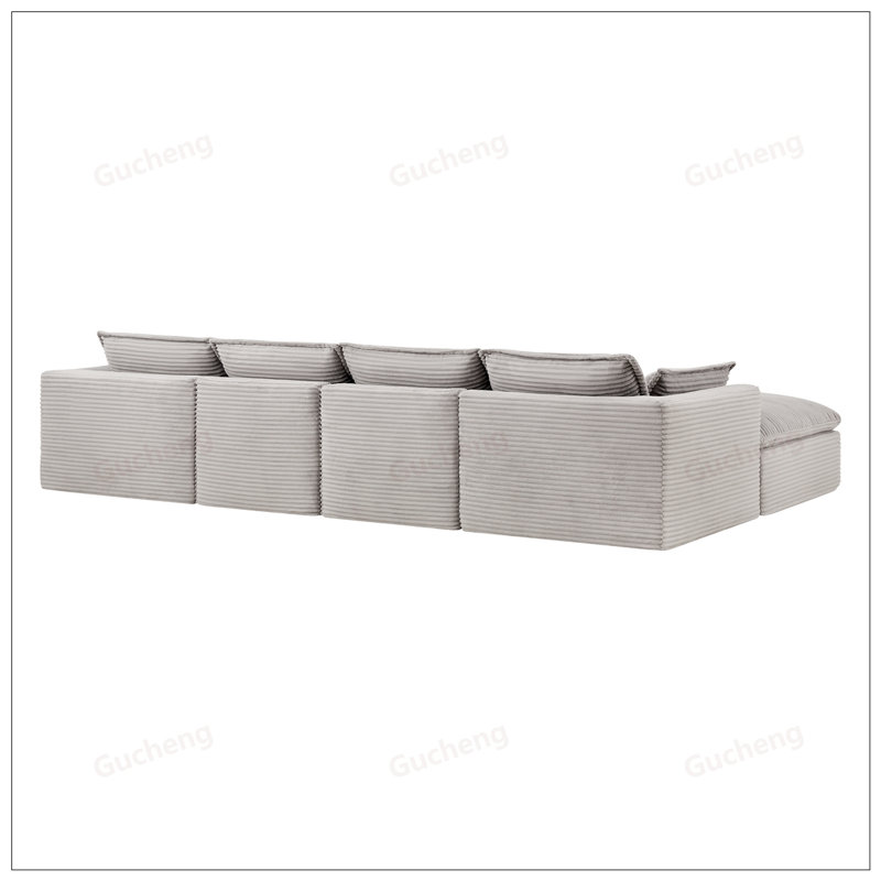 Canapé modulaire entièrement compressé, en forme de U avec repose-pieds, velours côtelé de luxe, largeur et profondeur supplémentaires, coussin moelleux semblable au nuage, aucun assemblage requis