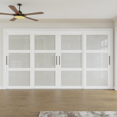 80" 3-Lite Frosted Tempered Glass Sliding Closet Door, Multi-Use Room Divider with Full Hardware, Easy Install & 4X Stronger Glass