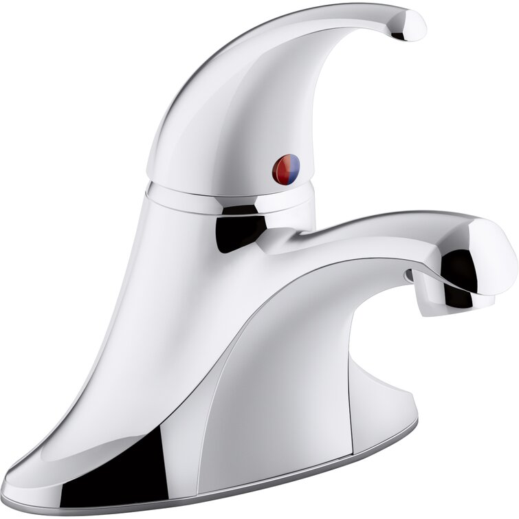 Kohler Coralais Single-Handle Centerset Bathroom Sink Faucet with 0.5 GPM Vandal-Resistant Aerator and Red/Blue Indicator, Less Drain