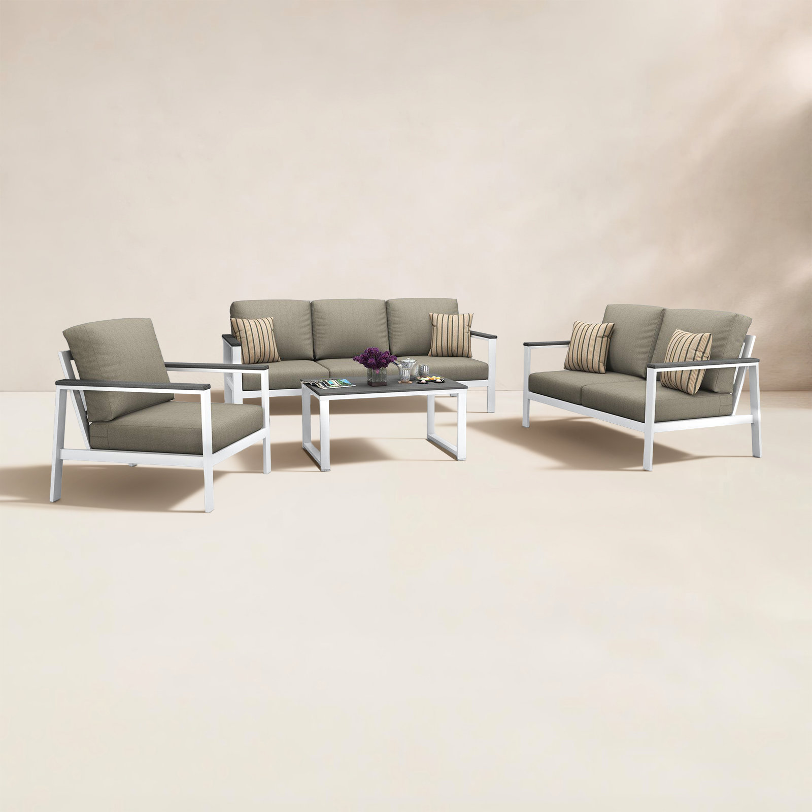 Ronquillo 4 Person Seating Group With Sunbrella Cushions, Gray, Spectrum Dove