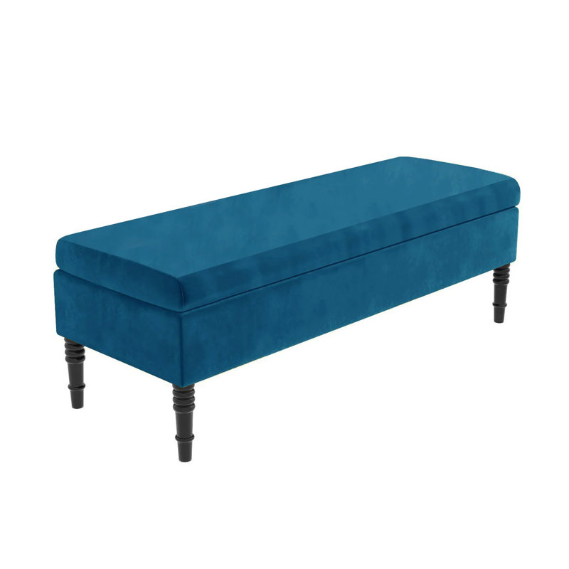 Safar Plain Upholstered Plush Velvet Ottoman Storage Bench with Black Turned Wooden Legs, 40cm H x 90cm W x 40cm D