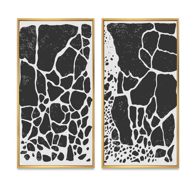«Abstract Artistic Organic Minimalistic Shapes II», ensemble de 2 peintures, H 20 po x l 24 po x P 1 po, Cadre doré