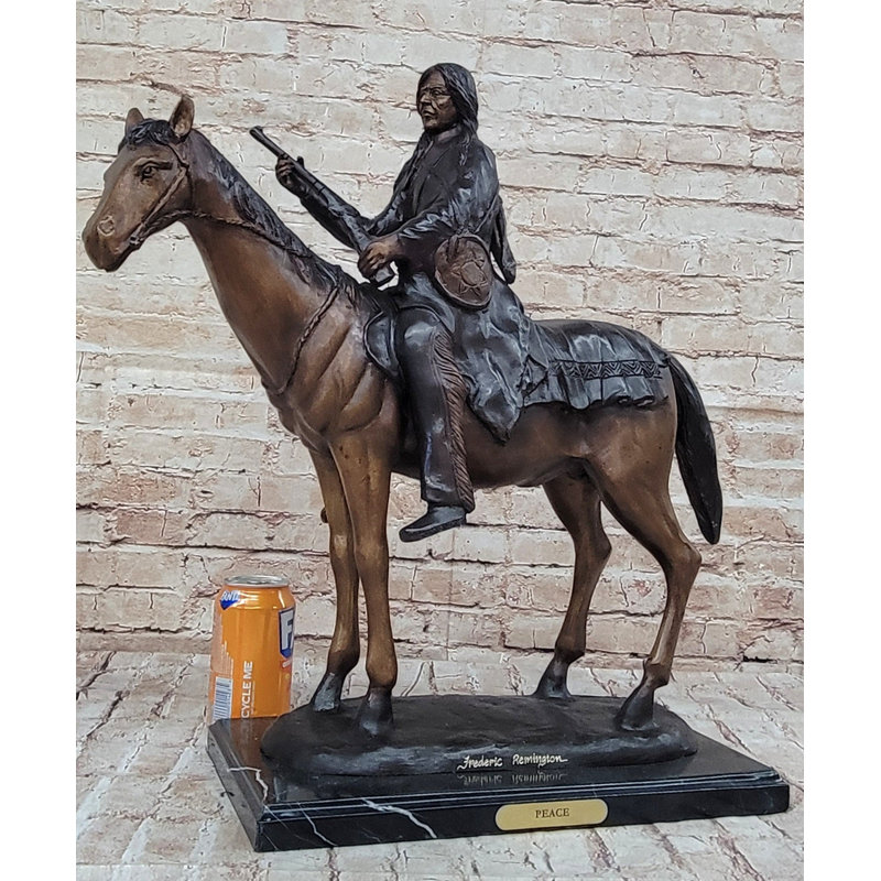 Frederic Remington PEACE, amérindien à cheval, sculpture en bronze de l'Ouest