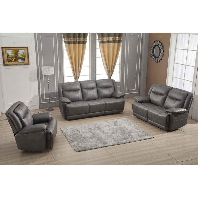 Ensemble de salon inclinable 3 pièces Bebingt, Faux cuir gris