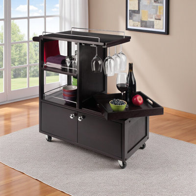 Garney Espresso Finish Serving Bar Cart With Casters, 32.89" H X 29.51" W X 15.62" D