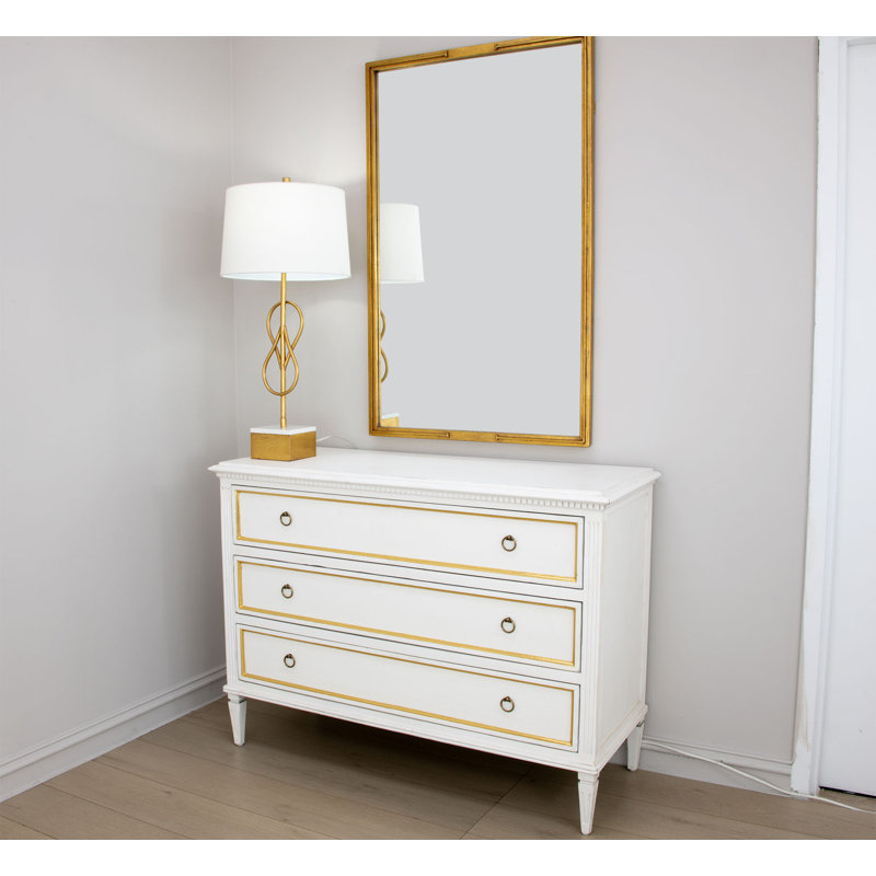 Lauren 3 - Drawer Solid Wood Dresser, White/Gold
