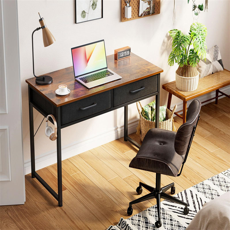 Billens Metal Base Computer Table, Brown, white and pink