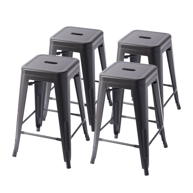Tabouret en métal sans dossier, Noir, Tabouret de comptoir avec siège d'une hauteur de 