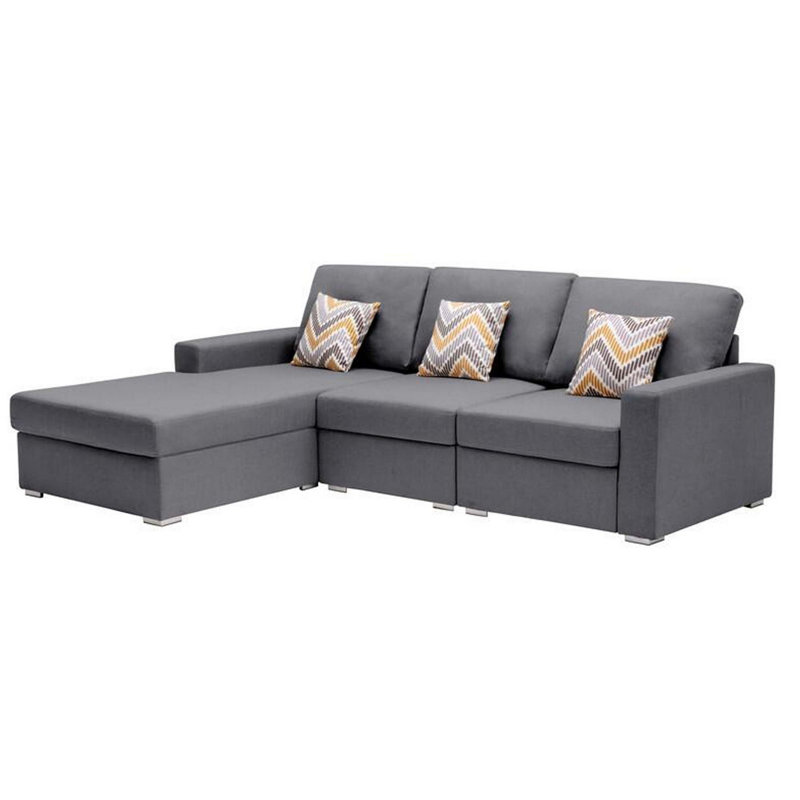 Ensemble de canapé modulaire 3 places à face gauche Meg, 96 po, méridienne réversible, gris