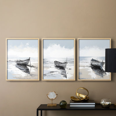 Série Sea and Shore CXV - Ensemble de 3 estampes numériques encadrées - Prêt à être accroché