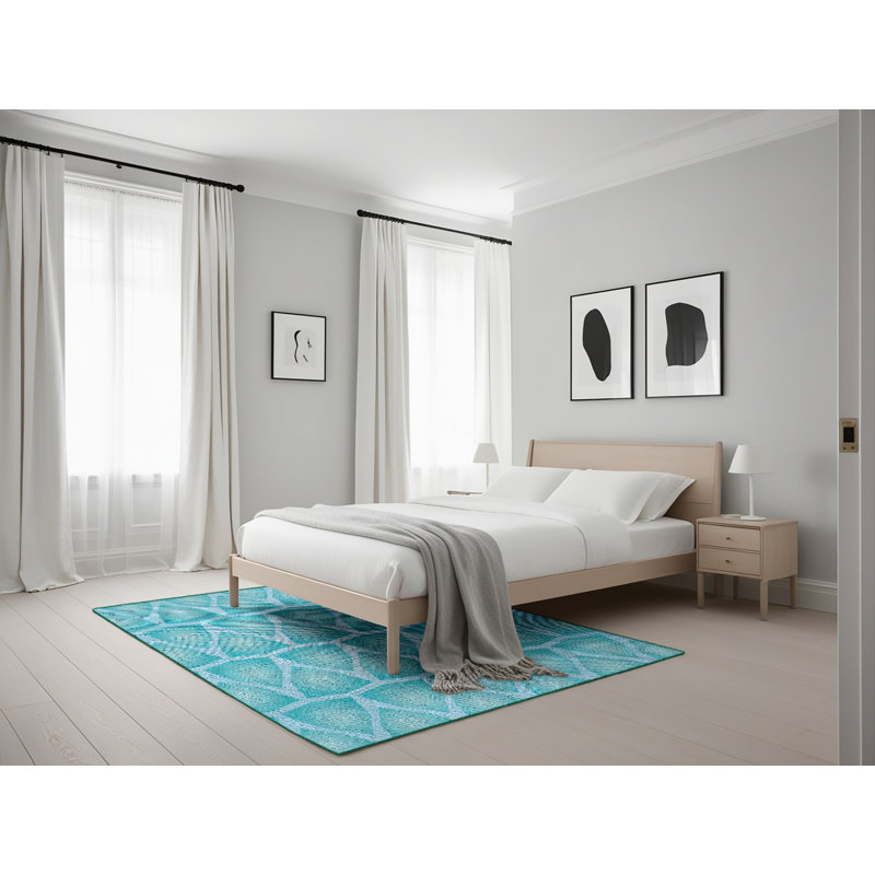 Abstract Sea Green Area Rug, Rectangle 5' x 7'