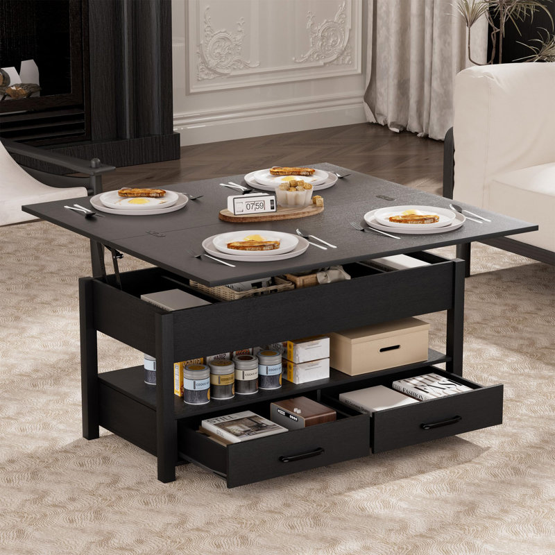 Table basse 3-en-1 convertible à plateau relevable avec rangement, Noir
