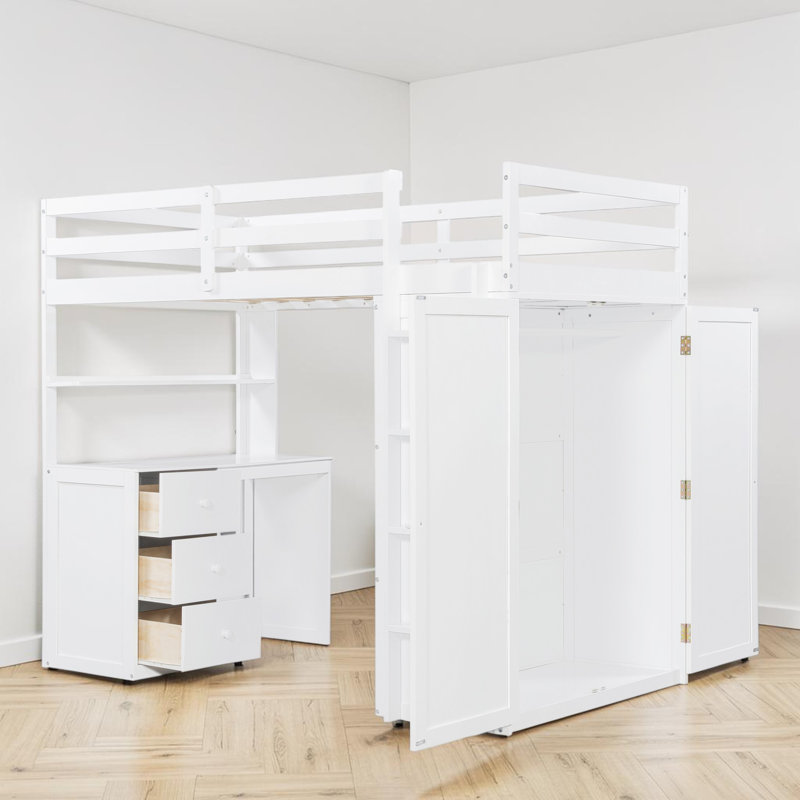 Loft Bed With Built-In Desk And Wardrobe, Twin, White