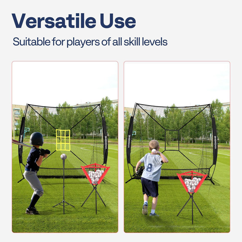 7 x 7 ft Baseball Softball Hitting Net with Large Ball Collection System, Black