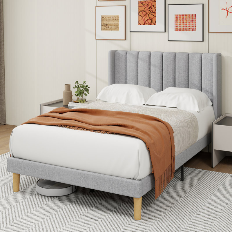 Lit plateforme tapissier à profil bas Sutter, Double, Grey