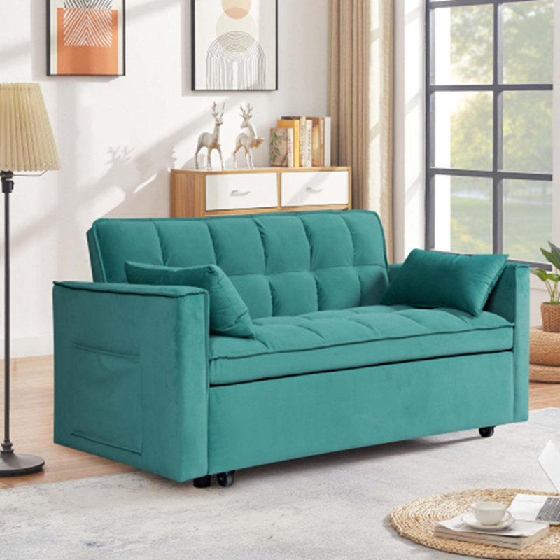 Murphy Sofa Bed Loveseat with Adjustable Tufted Back and USB Outlet, Teal Velvet 2, 31" H x 54" W x 38" D