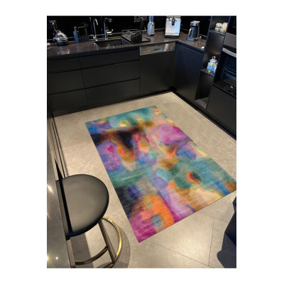 Abstract Multicolor Pastel Toned Decorative Woven Base Rug