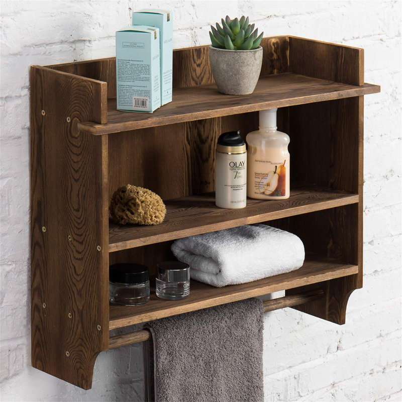 Byromville Solid Wood Wall Mounted Bathroom Shelves, Brown