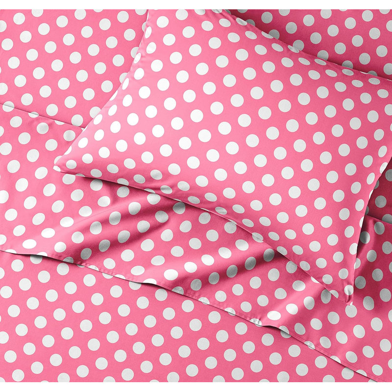 Kids Sheet Set, Soft Microfiber Bedding, Cozy & Breathable, Wrinkle Free Easy Care Bed Sheets, Rose Red Dots