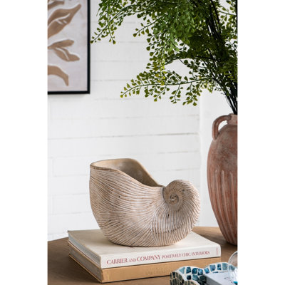 La jardinière en coquillage de 8,5 po x 5,5 po x 6,3 po de couleur sable et ciment, au fini beige, ajoute un style bohème aux salons de jardin texturés en ciment, parfaits pour les fougères