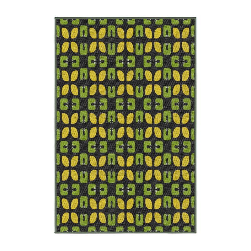 Tapis vert/jaune à motifs Lamphear, Rectangle 7 pi x 10 pi