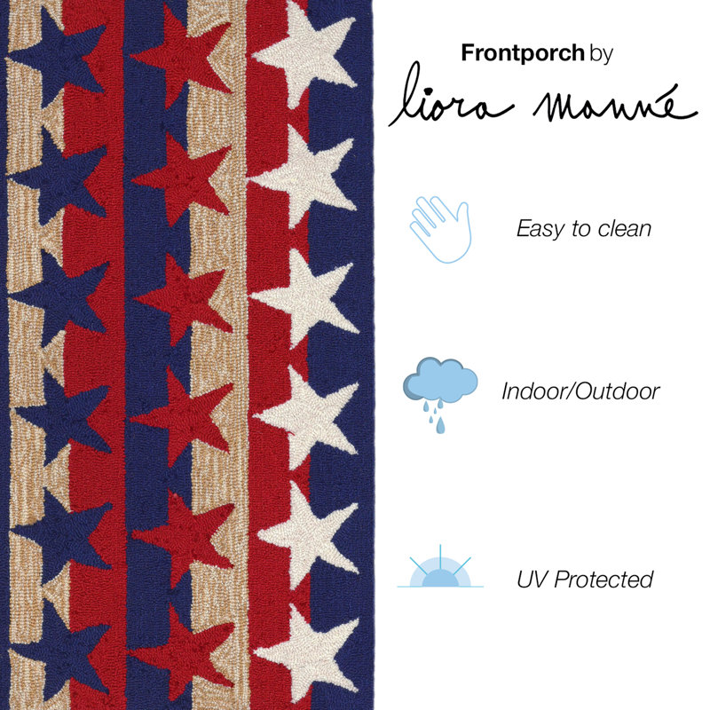 Red and Blue Stars & Stripes Synthetic Rectangular Rug
