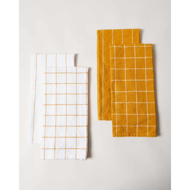 Simple Jacquard Tea Towel Kitchen Towel, Ochre/White