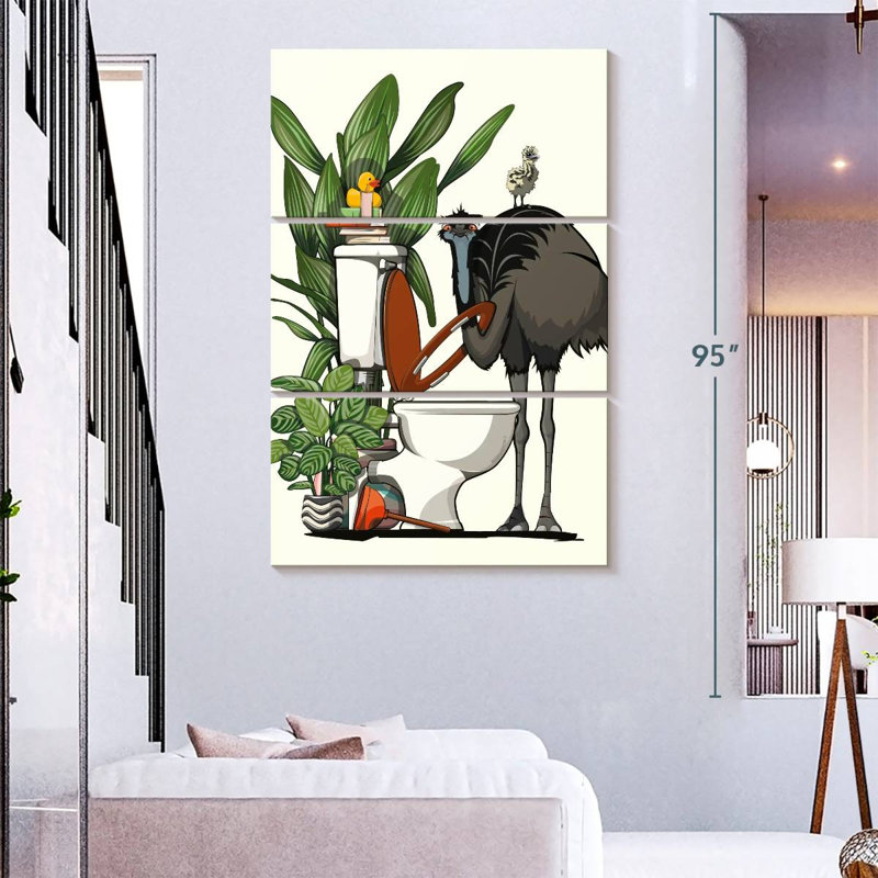 Emu utilisant la toilette, H 74 po x l 48 po