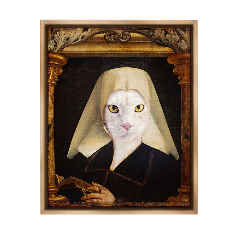 «Cat With Ornate Arch Floater Frame» par Karen Burke sur toile, Cadre flottant orme Montalcino, H 21 po x l 17 po