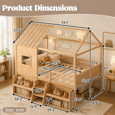 Lit mezzanine simple avec tablettes et escaliers de rangement
