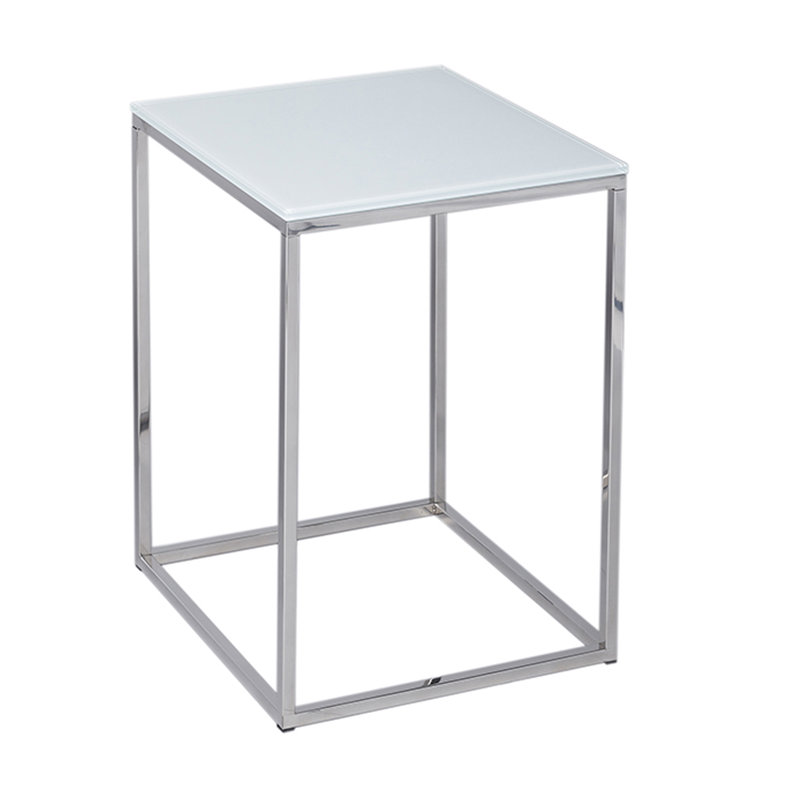 Licata Glass Top End Table, White / Polished