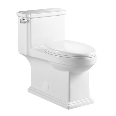 12 In. Rough In 1-Piece 1.28 GPF Single Flush Elongated Chair Toilet In Glossy White With Soft Close Seat