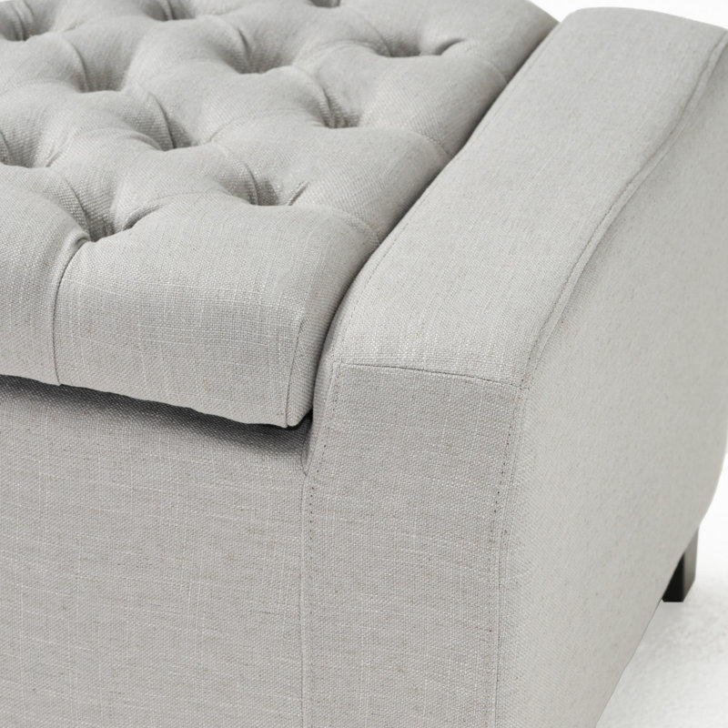 Light Gray Tufted Fabric Storage Ottoman Bench
