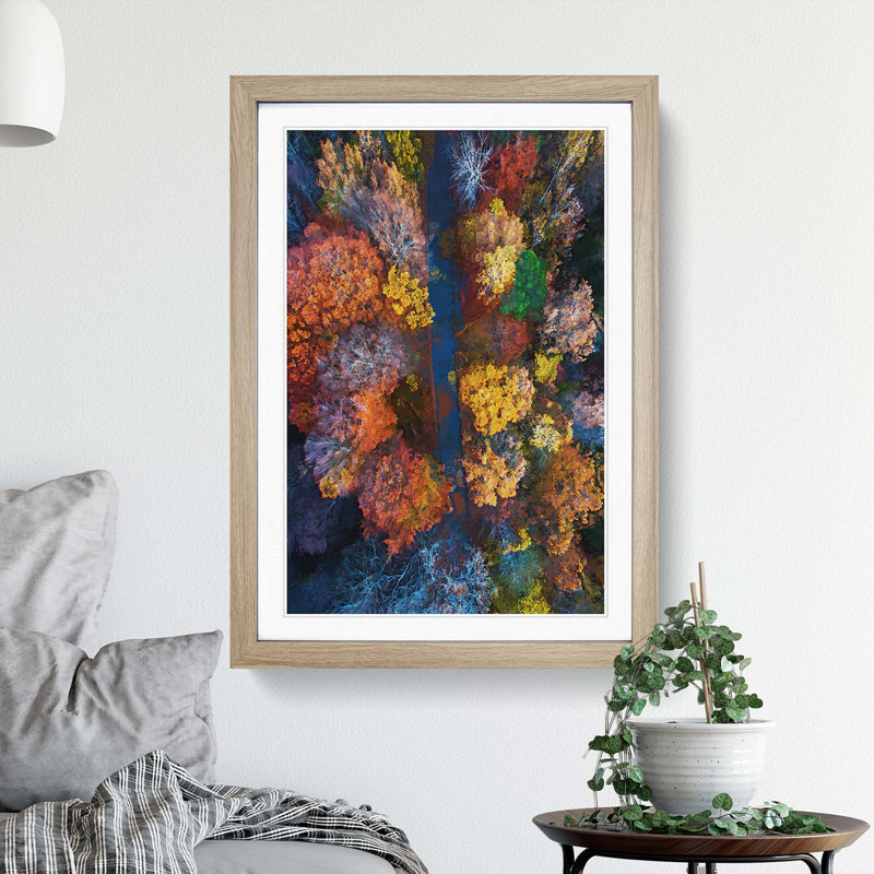 Autumn Road in Abstract - Picture Frame Graphic Art Print, 36cm H x 27cm W x 2cm D, Oak Framed