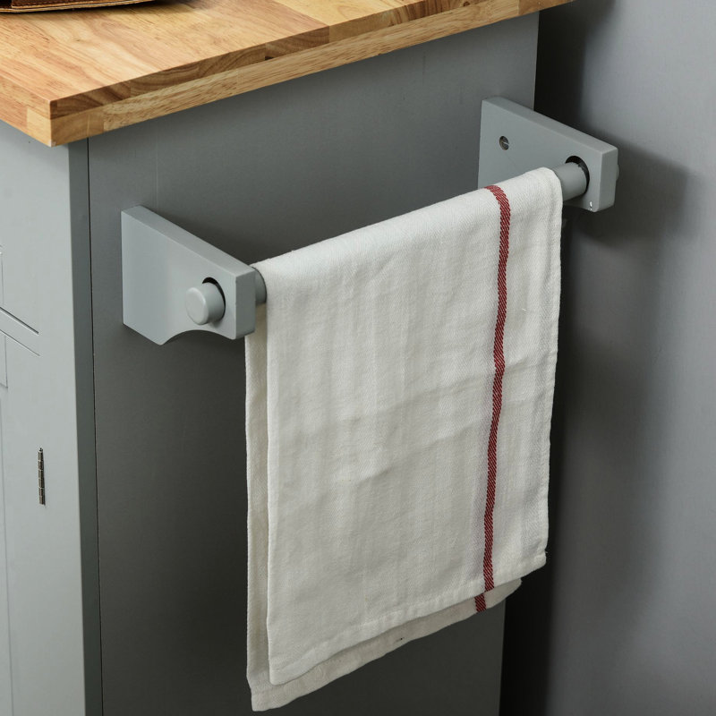 Grey Kitchen Storage Island With Drawers, Cabinets, Rubberwood Countertop, Spice Rack And Towel Bar For Space Optimization Movable Top Color - Organize Your Kitchenware
